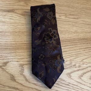 Crosby &‎ Howard Brown Floral Silk Mens Necktie 100% Silk Made in USA